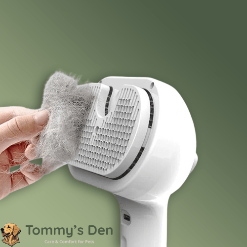 FurEase Brush™ spazzola per cani e gatti su sfondo bianco, ideale per rimuovere peli e nodi